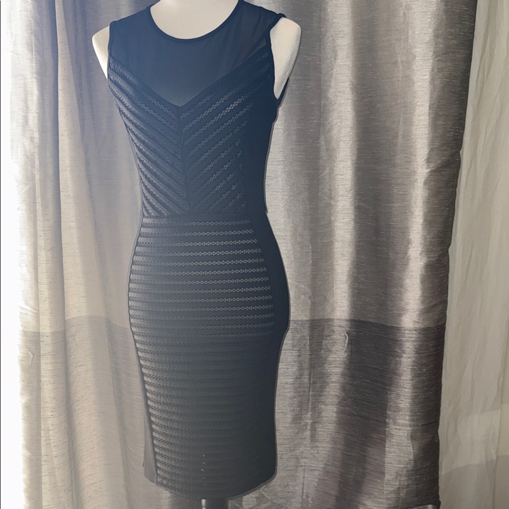 French Connection Black Sheer Panel Midi Dress
